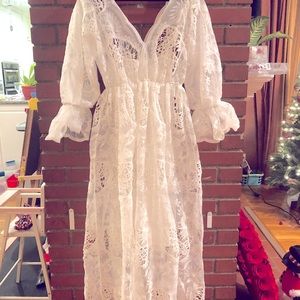 White lace pregnancy dress baby shower wedding